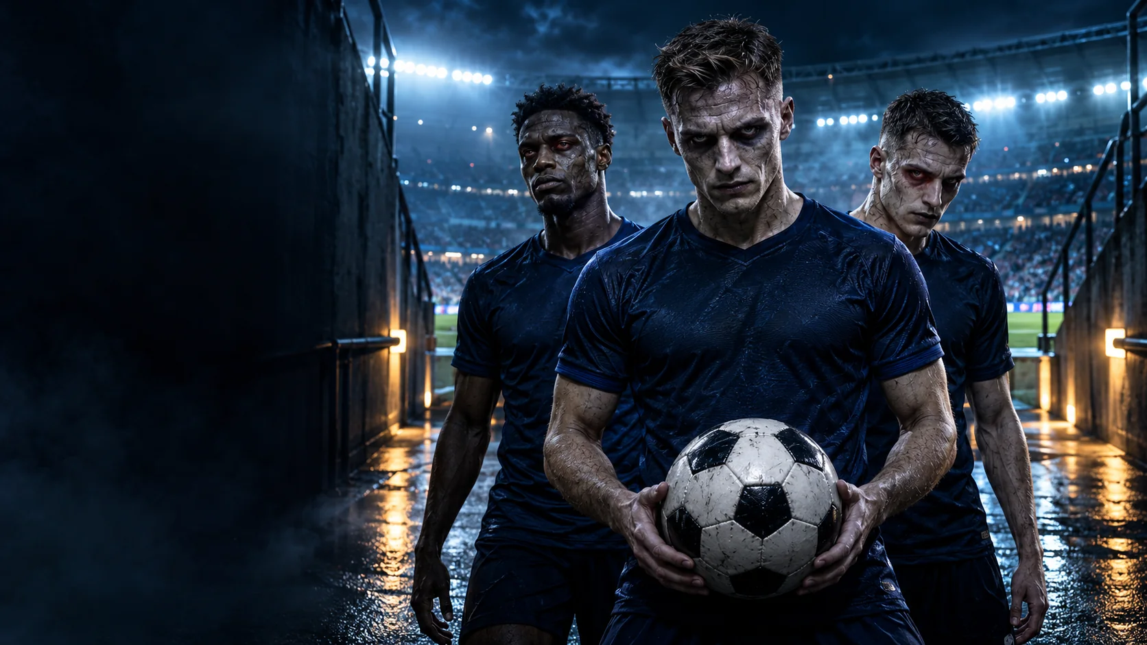 Cinematic Halloween campaign featuring fictional zombie football players under stadium lights